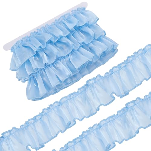 FREEBLOSS Organza-Spitzenborte mit Rüschen, Spitzenbordüre, 5,1 cm breit, plissiert, Nähen, Stoffborten für Bastelarbeiten, Nähen, Heimdekoration, blau, 6,5 m von FREEBLOSS