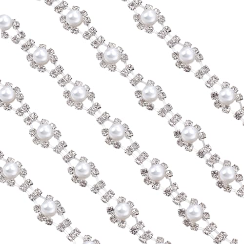 FREEBLOSS Perlen-Strassverzierung, Silberschnur, Kristall-Applikation, Fransen, Strassapplikation, Perlen, Strass, Brautverzierungen für Hochzeitskleid, 2 m von FREEBLOSS