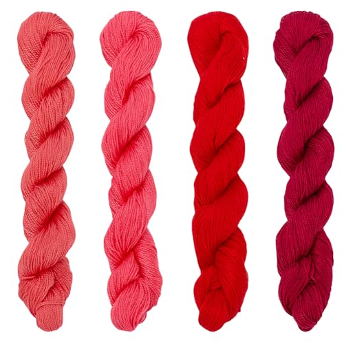FREEBLOSS Sashiko-Garn, Sashiko-Strang, 4 x 100 m, reine Baumwolle, japanische Nähgarne, Quilten und Sticken, Nähset, Zubehör, 4 rote Themenfarben, 4 Stück von FREEBLOSS