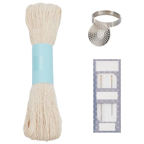 FREEBLOSS Sashiko Nadel Fingerhut Faden Set Sashiko Nähset Sashiko Nadel Sashiko Faden Verstellbarer Fingerhut Japanisches Sashiko Set Werkzeuge 2 Nadel 150 m Faden Und Fingerhut von FREEBLOSS
