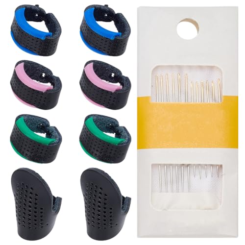 FREEBLOSS Sashiko Nadel Und Fingerhut Set Sashiko Nähset Nähnadel Und Verstellbarer Fingerhut Aus Leder Japanisches Stickset Werkzeuge 12 Nadel (2 Größen) Und 4 Paar Fingerhüte von FREEBLOSS