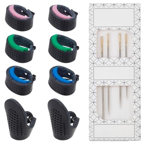 FREEBLOSS Sashiko Nadel Und Fingerhut Set Sashiko Nähset Sashiko Nadel Und Verstellbarer Lederfingerhut Japanisches Sashiko Set Werkzeuge 4 Sashiko Nadel Und 4 Paar Fingerhüte von FREEBLOSS