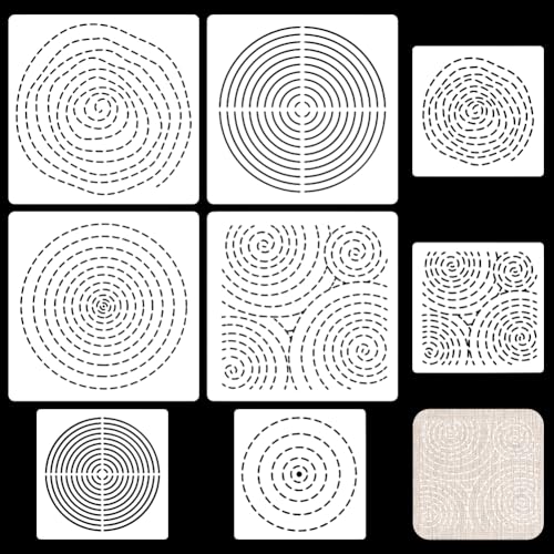 FREEBLOSS Sashiko-Schablonen, Sashiko, PET-Vorlage, Jahresring-Stickvorlage für Handsteppen, Sashiko-Muster, Vorlagen, Stickschablonen, 2 Größen, 21,6 cm / 14 cm, 8 Stück von FREEBLOSS