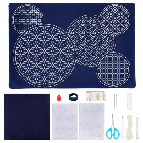 FREEBLOSS Sashiko Set Zum Selbermachen Sashiko Tischset Für Anfänger Wasserlösliche Stickmuster Sashiko Zubehör Mit Faden Und Nadeln Handnäh Stickset Für Erwachsene Geschenk FREEBLOSS Sashiko Set Zum Selbermachen Sashiko Tischset Für Anfänger Wasserlösliche Stickmuster Sashiko Zubehör Mit Faden Und Nadeln Handnäh Stickset Für Erwachsene Geschenk von FREEBLOSS