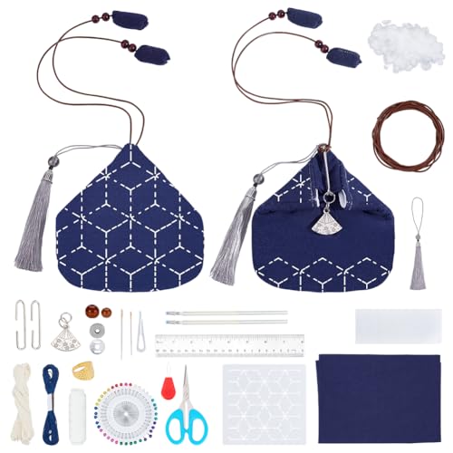 FREEBLOSS Sashiko Taschen Set Sashiko Geldbörsen Set DIY Set Zur Herstellung von Sashiko Taschen Mit PET Sashiko Schablone Sashiko Set Für Anfänger Freundliche Heimdekoration Geschenkideen von FREEBLOSS