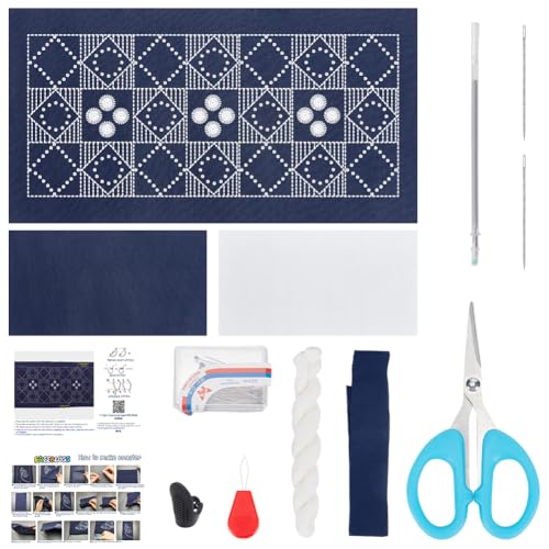 FREEBLOSS Sashiko Teematte, Sashiko Set Mit Komplettem Sashiko Zubehör, Stick Übungsset, Sashiko Faden Und Nadeln, Handnähset Für Erwachsene, Anfänger, Anleitung Enthalten FREEBLOSS Sashiko Teematte, Sashiko Set Mit Komplettem Sashiko Zubehör, Stick Übungsset, Sashiko Faden Und Nadeln, Handnähset Für Erwachsene, Anfänger, Anleitung Enthalten von FREEBLOSS