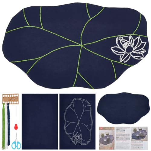 FREEBLOSS Sashiko Teematte Sashiko Kit mit Anleitung Sashiko Kit für Anfänger Sashiko in Form eines Lotusblatts Japanische Handarbeitsset für Einweihungsgeschenk Quadrat von FREEBLOSS