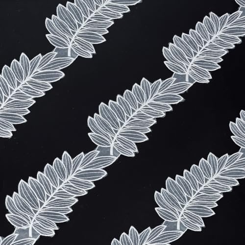 FREEBLOSS Spitzenapplikation mit weißen Blättern, bestickte Spitzenapplikationen, Verzierungen für Kleidung, Hochzeitskleid, 91 cm von FREEBLOSS