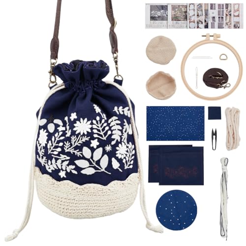 FREEBLOSS Stickpackung Mit Kordelzug Nadelspitzenset Im Blumenstil Für Erwachsene Stickset Mit Anleitung Handgefertigte Eimertasche Für Damen Baumwollstickerei Starterset Für Anfänger FREEBLOSS Stickpackung Mit Kordelzug Nadelspitzenset Im Blumenstil Für Erwachsene Stickset Mit Anleitung Handgefertigte Eimertasche Für Damen Baumwollstickerei Starterset Für Anfänger von FREEBLOSS