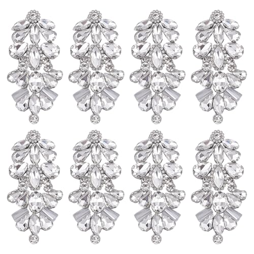 FREEBLOSS Strass-Applikationen zum Aufnähen, silberfarbene Kristall-Applikationen, Kleider, Verzierungen für Brautschmuck, Hochzeitskleidung, 3,7 x 7,5 cm, 8 Stück von FREEBLOSS