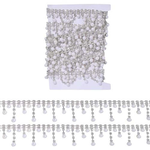 FREEBLOSS Strass-Perlenquaste, Fransenbordüre, Kristall-Strassverzierung, Brautverzierungen für Handwerk, Kleidung, Dekoration, 4,7 cm Breite von FREEBLOSS