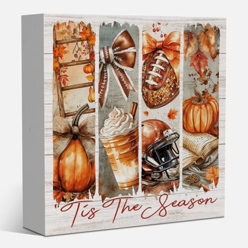 Tis the Season Herbstdekorationen für Zuhause, Herbst-Kürbis, Küchendekoration, Herbst, Erntedankfest, Bauernhaus, Herbst, Fußball, Dekoration für Tisch, 12,7 x 12,7 cm (Tub 3910) von FREHVN