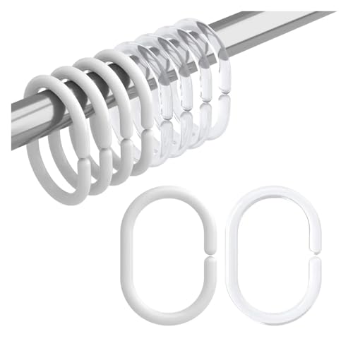 FREOJGU Gardinenhaken 12 stücke Kunststoff Duschvorhangringe Klar Duschvorhanghaken Kleiderbügel C-förmige Duschhaken for Badezimmer Küchenstange Fensterstange(12pcs Mix) von FREOJGU