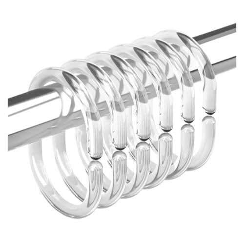FREOJGU Gardinenhaken 12 stücke Kunststoff Duschvorhangringe Klar Duschvorhanghaken Kleiderbügel C-förmige Duschhaken for Badezimmer Küchenstange Fensterstange(12pcs Transparent) von FREOJGU
