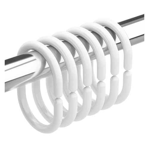 FREOJGU Gardinenhaken 12 stücke Kunststoff Duschvorhangringe Klar Duschvorhanghaken Kleiderbügel C-förmige Duschhaken for Badezimmer Küchenstange Fensterstange(12pcs White) von FREOJGU