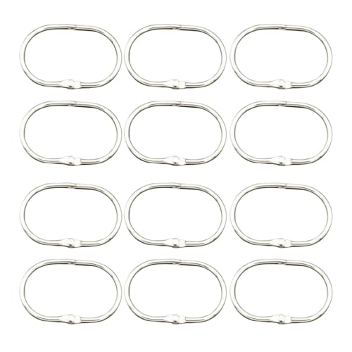 FREOJGU Gardinenhaken Duschvorhangring aus Eisen, rostfrei, Duschvorhangringe, Set mit 12 Anti-Drop-Haken for sanft gleitendes Badezimmer(Silver) von FREOJGU