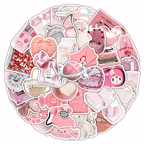 60St.Cartoon Rosa Sticker Set,Cute Vsco Wasserfeste Aufkleber Deko für Scrapbooking Skateboard Laptop Handy Koffer Helm Motorrad von FRESHOER