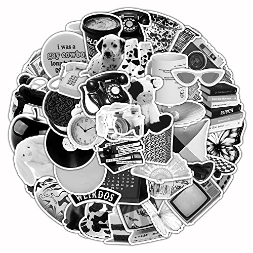 60St.Schwarz Weiß Vintage Sticker Set,Graffiti Wasserfeste Aufkleber Deko für Scrapbooking Skateboard Laptop Handy Koffer Helm Motorrad von FRESHOER