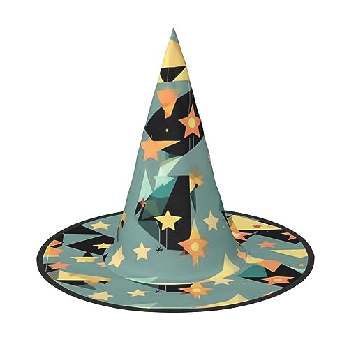 FRESQA Atomic Stars Retro Muster Stilvolle Damen Hexenhut Kostüm für Halloween - Beste Halloween Party Hut von FRESQA