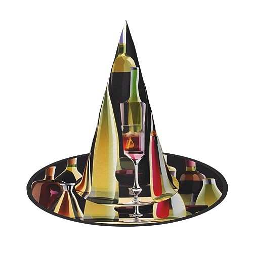 FRESQA Cocktailgläser und Weinflaschen, stilvolles Hexenhut-Kostüm für Damen, Halloween, Partyhut von FRESQA