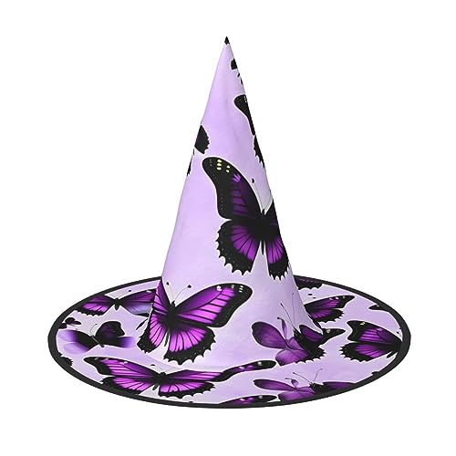 FRESQA Lila Schmetterlinge Stilvolle Damen Hexenhut Kostüm für Halloween - Beste Halloween Party Hut von FRESQA