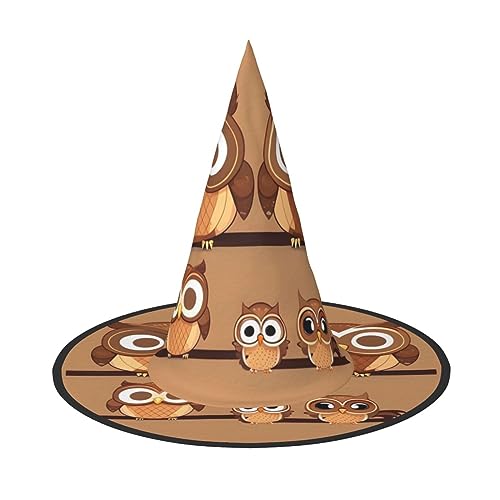 FRESQA Niedliche große braune Cartoon-Eulen, stilvolles Frauen-Hexenhut, Kostüm für Halloween, Halloween, Partyhut von FRESQA
