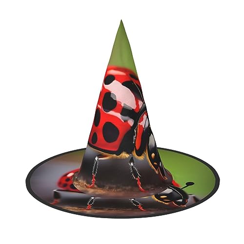 FRESQA Rotes Marienkäfer-Muster, stilvolles Frauenhexenhut, Kostüm für Halloween, Halloween, Partyhut von FRESQA