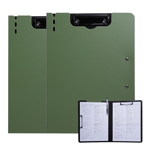 FRETONBA Klemmbrett a4, Schreibmappe 2er Pack Klemmbrett mit deckel, Klemmbrettmappe mit 2 Klemmen, Schreibbrett für Büro/Baustelle/Schule Clipboard Folder Grün von FRETONBA