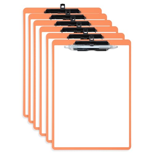 FRETONBA Klemmbrett A4, 6er Klemmbretter mit Stifthalter, Kunststoff Klemmmappe A4, Clipboard zum Aufhängen, Schreibblock für Student und Bürobedarf, Orange von FRETONBA