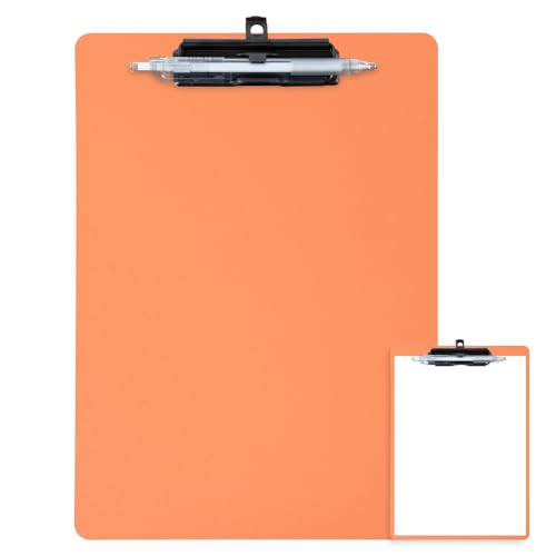 FRETONBA Klemmbrett mit Stifthalter, Kunststoff-Klemmbrett mit flachem Metallclip, hängende Klemmbretter für 21,6 x 27,9 cm große Papiere, Standard-A4-Klemmbrett für Büro und Schule, Orange FRETONBA Klemmbrett mit Stifthalter, Kunststoff-Klemmbrett mit flachem Metallclip, hängende Klemmbretter für 21,6 x 27,9 cm große Papiere, Standard-A4-Klemmbrett für Büro und Schule, Orange von FRETONBA