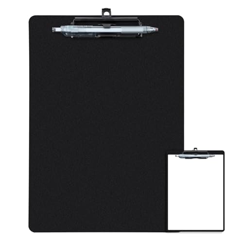 FRETONBA Klemmbrett mit Stifthalter, Kunststoff-Klemmbrett mit flachem Metallclip, hängende Klemmbretter für 21,6 x 27,9 cm große Papiere, Standard-A4-Klemmbrett für Büro und Schule, Schwarz FRETONBA Klemmbrett mit Stifthalter, Kunststoff-Klemmbrett mit flachem Metallclip, hängende Klemmbretter für 21,6 x 27,9 cm große Papiere, Standard-A4-Klemmbrett für Büro und Schule, Schwarz von FRETONBA