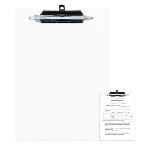Klemmbrett mit Stifthalter, Kunststoff-Klemmbrett mit flachem Metallclip, hängende Klemmbretter für 21,6 x 27,9 cm Papiere, Standard-A4-Klemmbretter für Büros und Schule, Weiß Klemmbrett mit Stifthalter, Kunststoff-Klemmbrett mit flachem Metallclip, hängende Klemmbretter für 21,6 x 27,9 cm Papiere, Standard-A4-Klemmbretter für Büros und Schule, Weiß von FRETONBA