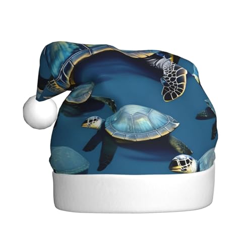 FRGMNT Weihnachtsmütze, Weihnachtsmannmütze, Weihnachtsmütze für Erwachsene, Unisex, Weihnachtsmannmütze für Weihnachten, Neujahr, Party, viele Meeresschildkröten, blau von FRGMNT
