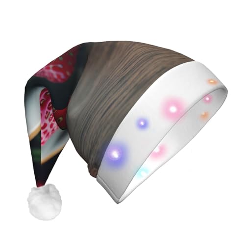 FRGMNT Weihnachtsmütze mit LED-Beleuchtung, 3 Blinkmodi, ideal für Feiertage, rote Erdbeere von FRGMNT