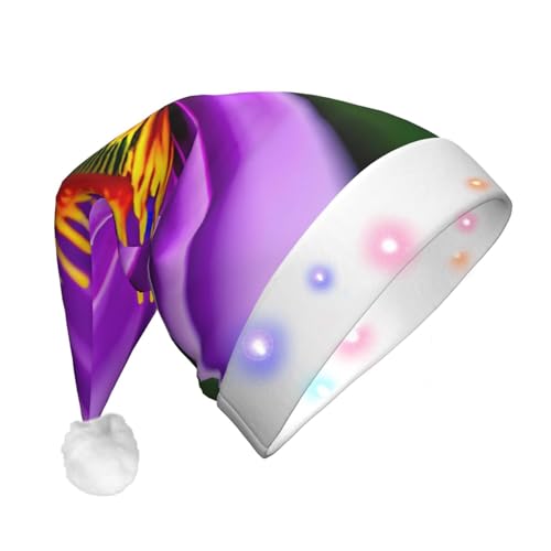 FRGMNT Weihnachtsmütze mit LED-Beleuchtung, 3 Blinkmodi, perfekt für Feiertage, Partys und Feiern. Violette Blume 1 von FRGMNT