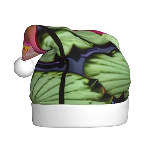 Weihnachtsmütze mit Lotusblumendruck, Unisex, Samt, Weihnachtsmannmütze, Erwachsene für Damen, Herren, Urlaubsparty von FRGMNT