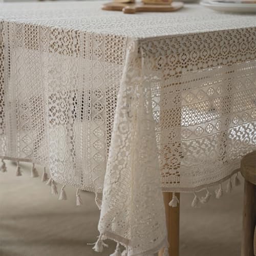 FRINZA Spitzen-esstischdecke Elegante Tischdecken for Hochzeiten, Bohemian-Chic, ausgehöhlte Baumwoll-Häkelspitze, Retro-Tischdecke im Bauernhausstil(150X300) von FRINZA
