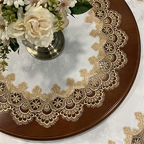 FRINZA Spitzen-esstischdecke Europäischer Stil Pastorale Spitze Couchtischdecke Hohle Esstisch Tuch rechteckig quadratisch rund Garn Bestickt(N,Diameter 70cm) von FRINZA