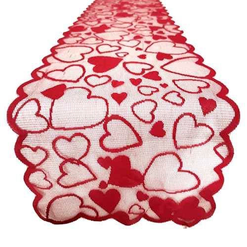 FRINZA Spitzen-esstischdecke Romantische Liebe Valentinstag Rechteckige Esstisch Tuch Spitze Tischläufer Tischset Set Rot Europäischer und amerikanischer Stil Party Dekoration(30x180cm) von FRINZA