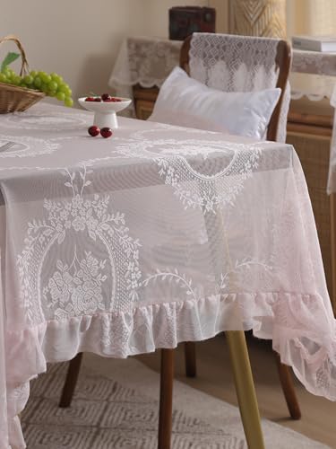 FRINZA Spitzen-esstischdecke Rustikale rosa Esstisch Tuch mit Spiegelblumenspitze, Esstisch Tuch for Wohnzimmer, Schlafzimmer, Esstisch, Hochzeitsfest, Heimtischdekoration(140x100cm) von FRINZA