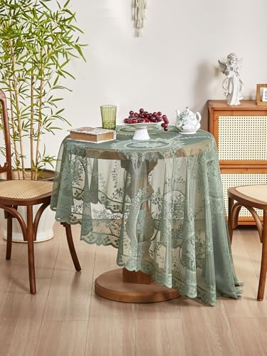 FRINZA Spitzen-esstischdecke Spitzen-Tischdecke, Retro-Netz-Tischdecke, grün, rund, Spiegel, Blumen-Spitzen-Tischdecke, Dekoration for Wohnzimmer und Esstisch(90x90cm Round) von FRINZA