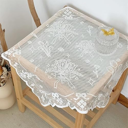 FRINZA Spitzen-esstischdecke Spitzentischdecke, Couchtisch, Nachttischdecke, Schlichter weißer dreidimensionaler Tischläufer(60x60cm) von FRINZA