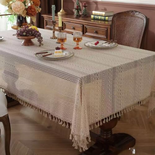 FRINZA Spitzen-esstischdecke Spitzentischdecke Gartenfransen Staubdichte Wohnzimmerabdeckung Retro Rechteckige Esstisch Tuch Hohlhäkelarbeit Tischtuchkunst(Coffee,110x160cm) von FRINZA