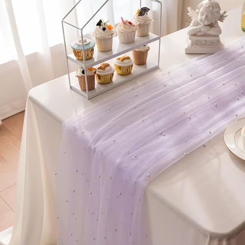 FRINZA Spitzen-esstischdecke Tischläufer Stoff Hochzeitsdekoration Esstisch Dekoration Braut Party Perlengarn Tüll Esstisch Tuch Party Rechteckige Tischabdeckung(Lilac,150x150cm) von FRINZA