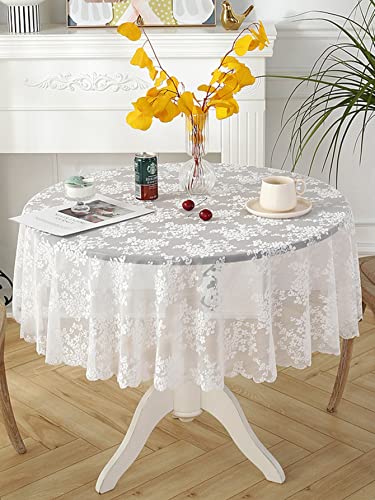 FRINZA Spitzen-esstischdecke Weiße Spitzentischdecke, runder Spiegel, Blumenrankenmuster, Wohnzimmer-Esstischdekoration(90cm Round) von FRINZA