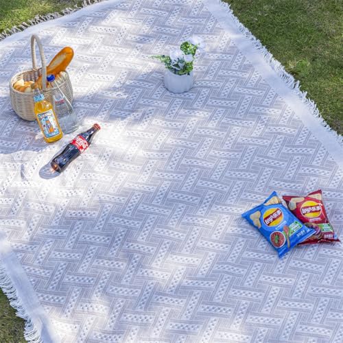 Spitzen-esstischdecke Camping Feuchtigkeitsbeständige Matte Französische Picknickmatte Outdoor Campingdecke Weißes Picknicktuch Strandmatte Tragbares Zeltbodensitzen(White Brown T-Shirt) von FRINZA