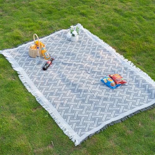 Spitzen-esstischdecke Camping Feuchtigkeitsbeständige Matte Französische Picknickmatte Outdoor Campingdecke Weißes Picknicktuch Strandmatte Tragbares Zeltbodensitzen(White Grey T-Shirt) von FRINZA