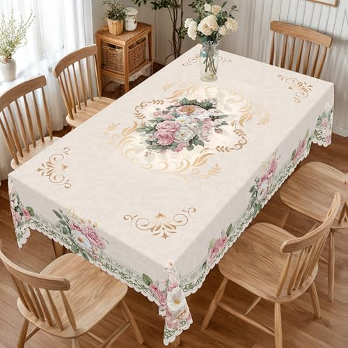 Spitzen-esstischdecke Rose Daisy Printed Rectangle Tablecloth Wedding Party Home Decor Washable French Floral Pattern Table Cloths Kitchen Table Decor(90x140cm) von FRINZA