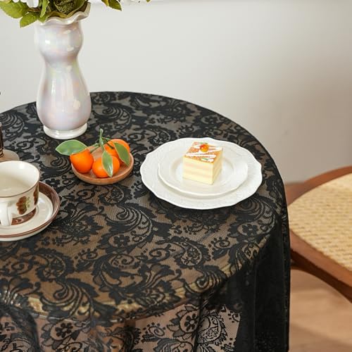 Spitzen-esstischdecke Schwarze, französische, luxuriöse, ausgehöhlte rechteckige Esstisch Tuch aus Spitze for Esstisch oder Couchtisch, dekoratives Abdecktuch(140x180cm) von FRINZA