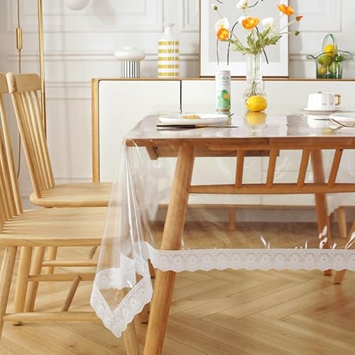 Spitzen-esstischdecke Transparente Esstisch Tuch mit Spitzensaum, wasserdicht, ölbeständig, PVC-Tischdecke for den Esstisch zu Hause, Küche, dekorative Schutzhülle(150x190cm) von FRINZA